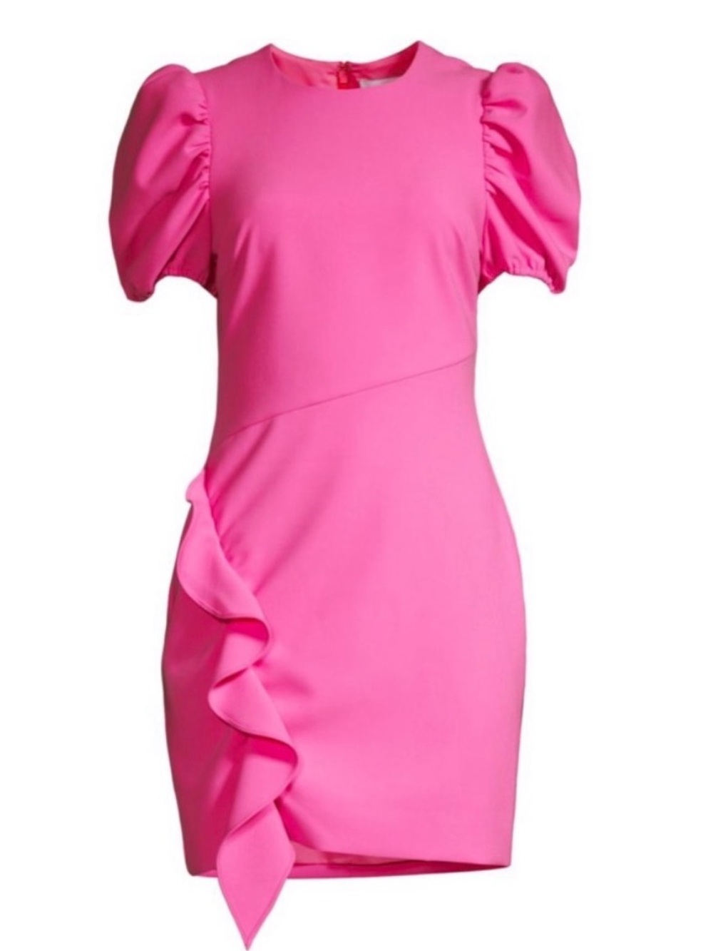 Likely Hot Pink Puff-Sleeve Ruffle Mini Dress
